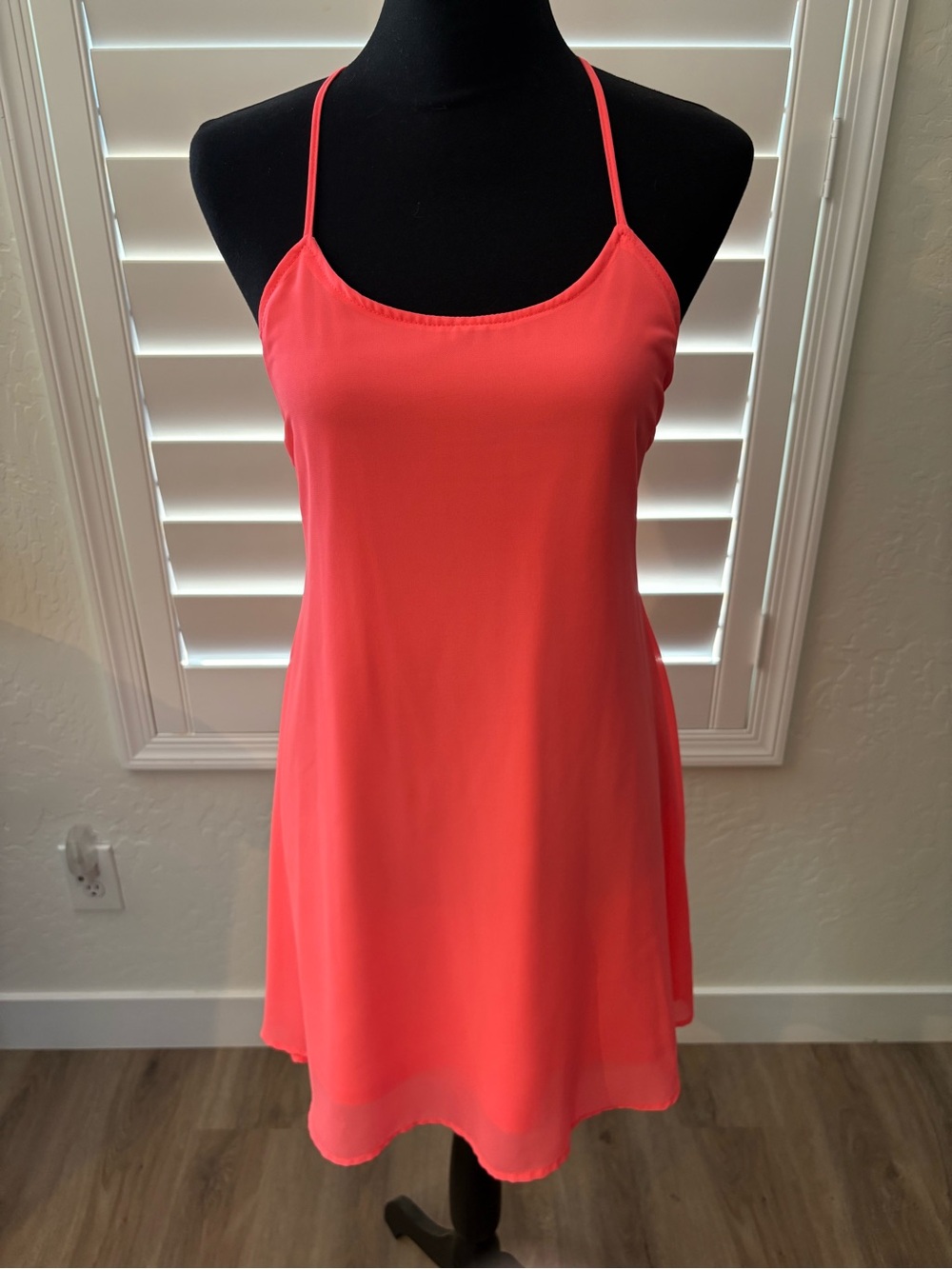 Lulu's Coral Backless Slip Dress with Spaghetti Straps